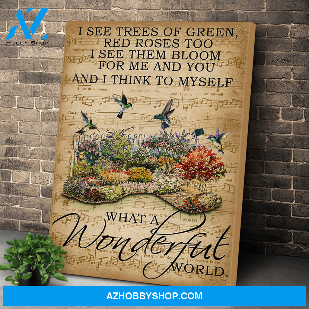 Hummingbird I See Trees of Green Red Roses Print Canvas Wall Art