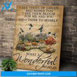 Hummingbird I See Trees of Green Red Roses Print Canvas Wall Art