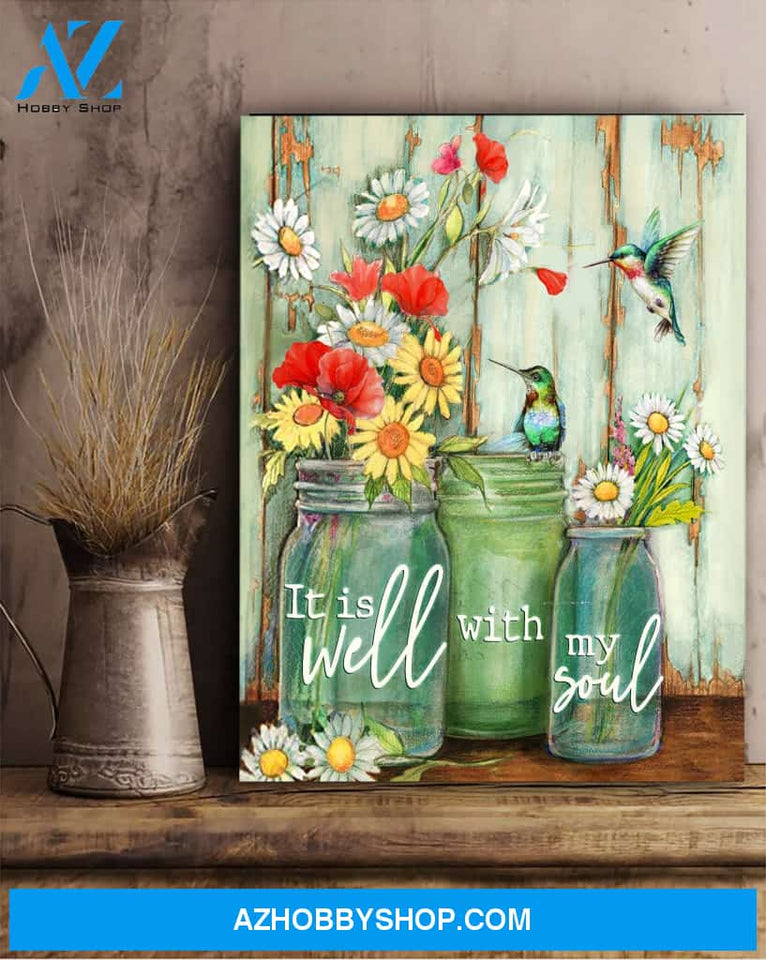 Hummingbird It's well with my soul Premium Canvas Wall Art