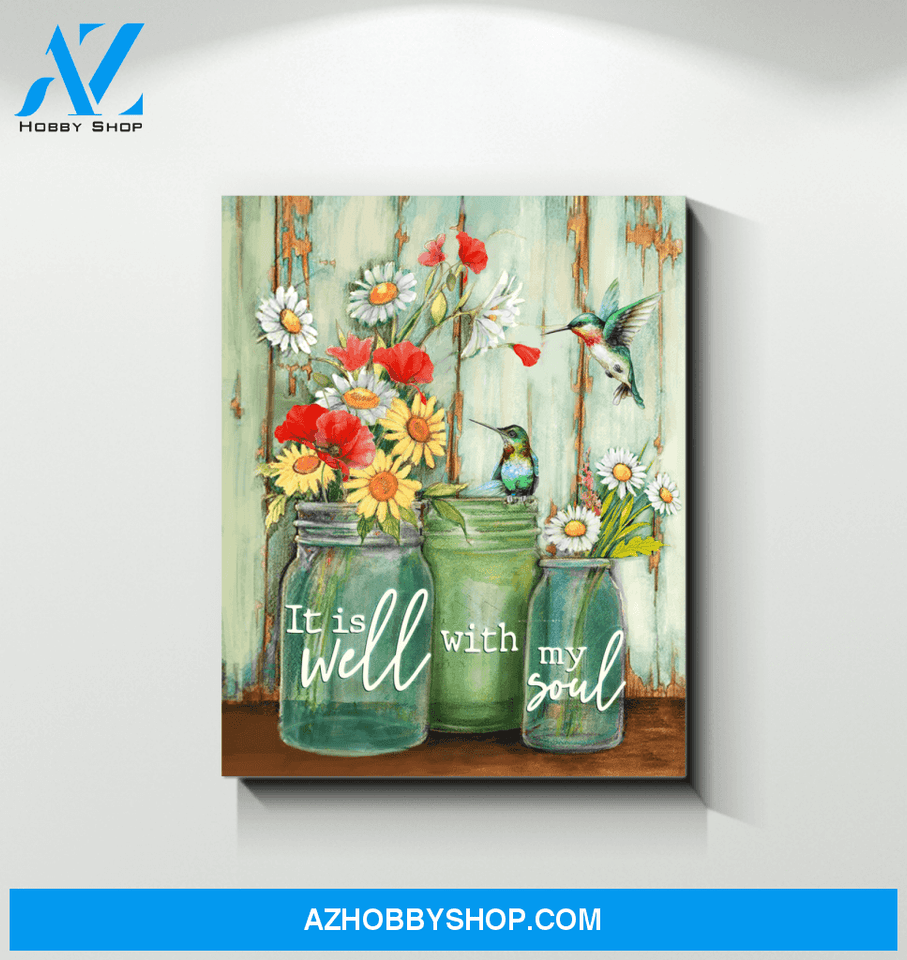 Hummingbird It's well with my soul Premium Canvas Wall Art