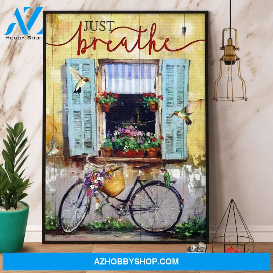 Hummingbird Just Breathe Canvas And Poster, Wall Decor Visual Art