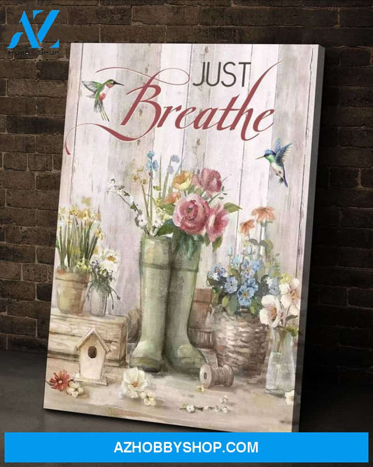 Hummingbird Just Breathe Canvas Poster Farmhouse Decor Birthday Wedding Housewarming Gift