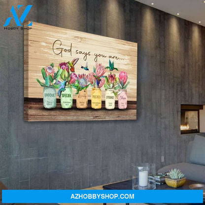 Hummingbird & King Protea God Says You Are Wall Art Canvas