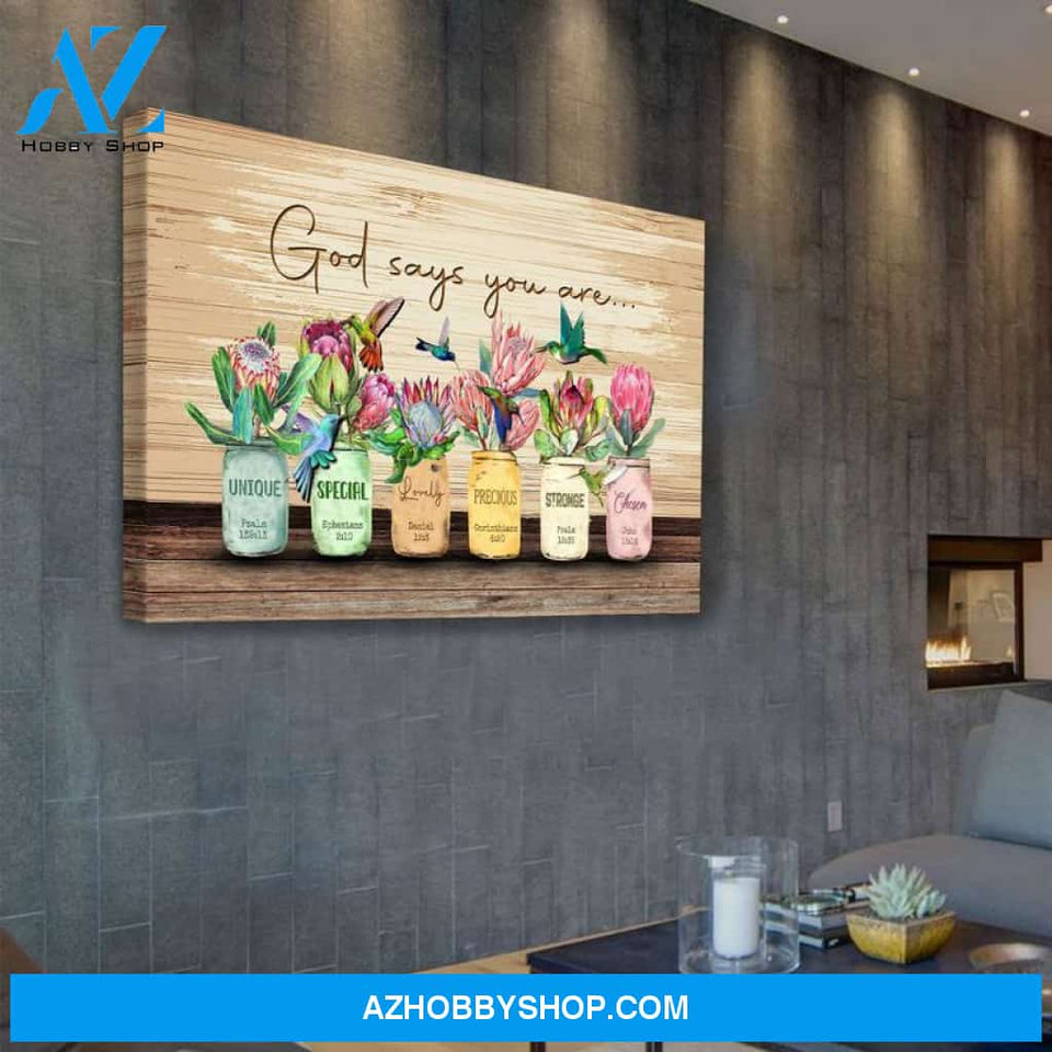 Hummingbird & King Protea God Says You Are Wall Art Canvas
