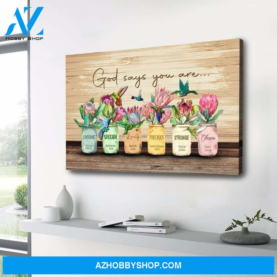 Hummingbird & King Protea God Says You Are Wall Art Canvas