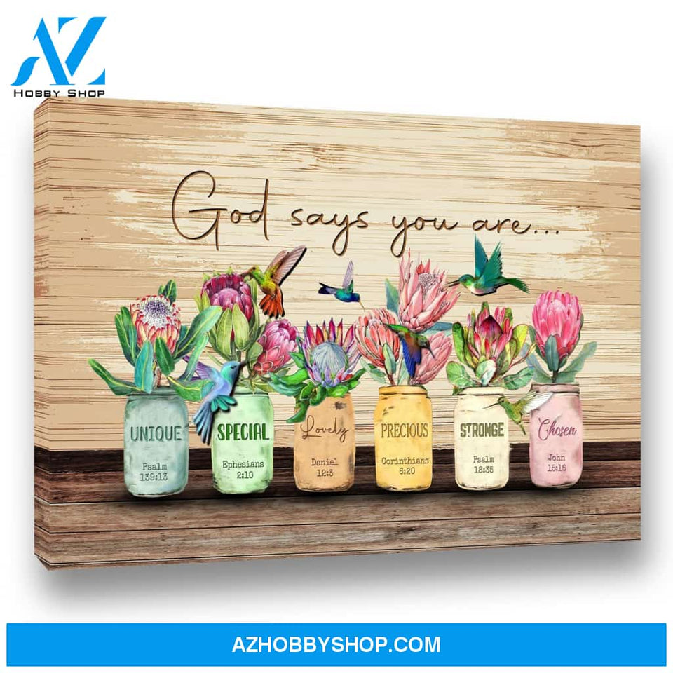 Hummingbird & King Protea God Says You Are Wall Art Canvas