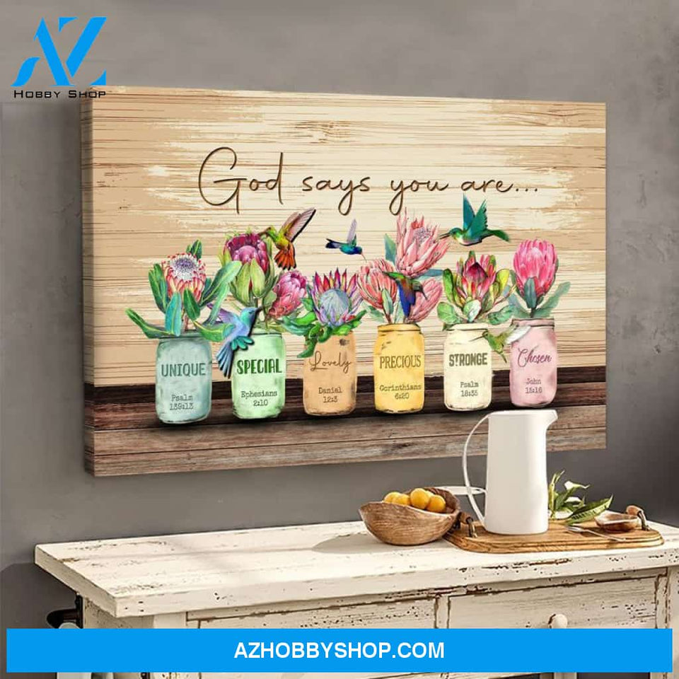 Hummingbird & King Protea God Says You Are Wall Art Canvas