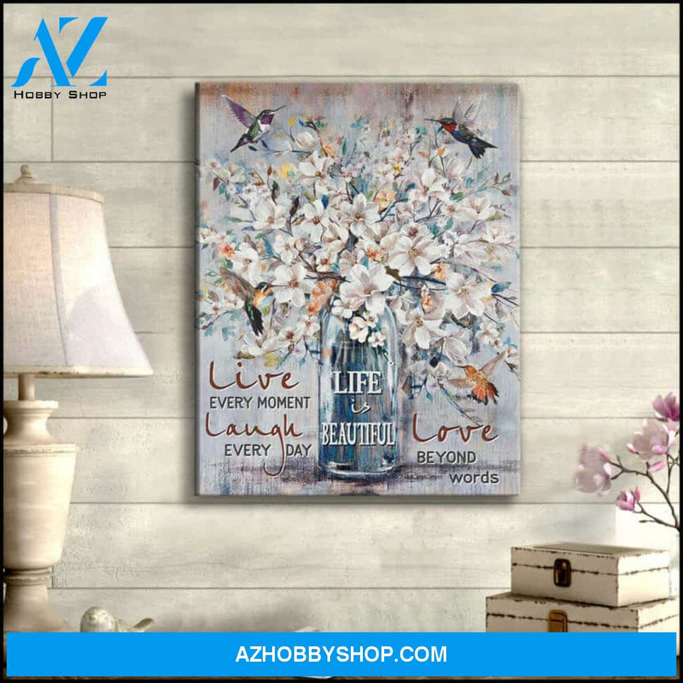 Hummingbird LIve Laugh Love Canvas Wall Art Decor