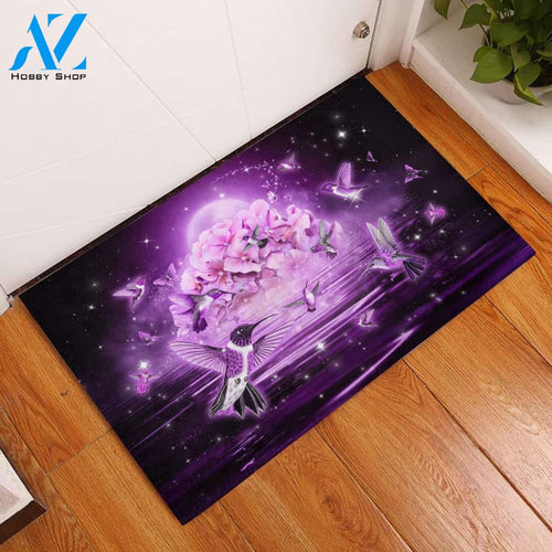 Hummingbird Love Purple Flowers Doormat | Welcome Mat | House Warming Gift