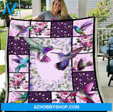 Hummingbird Lover Floral Purple Blanket Gift For Hummingbird Lovers Birthday Gift Home Decor Bedding Couch Sofa Soft and Comfy Cozy