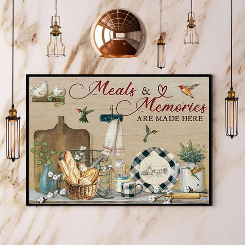 Hummingbird Meals And Memories Are Made Here Kitchen Paper Poster No Frame Matte Canvas Wall Decor