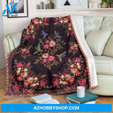 Hummingbird pattern vintage Fleece Blanket