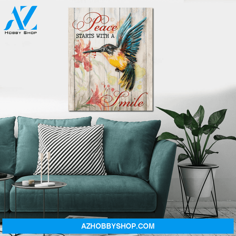 Hummingbird Peace Starts With A Smile Wall Art Canvas
