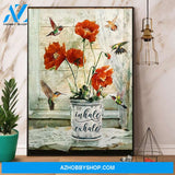 Hummingbird & Poppy Flower Inhale Exhale Canvas And Poster, Wall Decor Visual Art