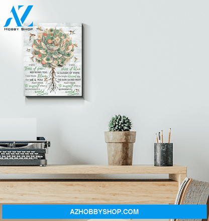 Hummingbird Premium Wall Art Canvas - I See Trees Of Green Red Roses Too Premium Canvas