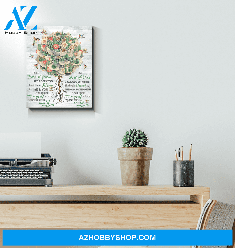 Hummingbird Premium Wall Art Canvas - I See Trees Of Green Red Roses Too Premium Canvas