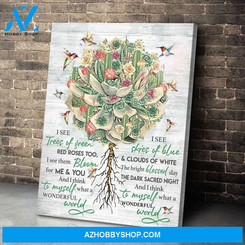 Hummingbird Premium Wall Art Canvas - I See Trees Of Green Red Roses Too Premium Canvas