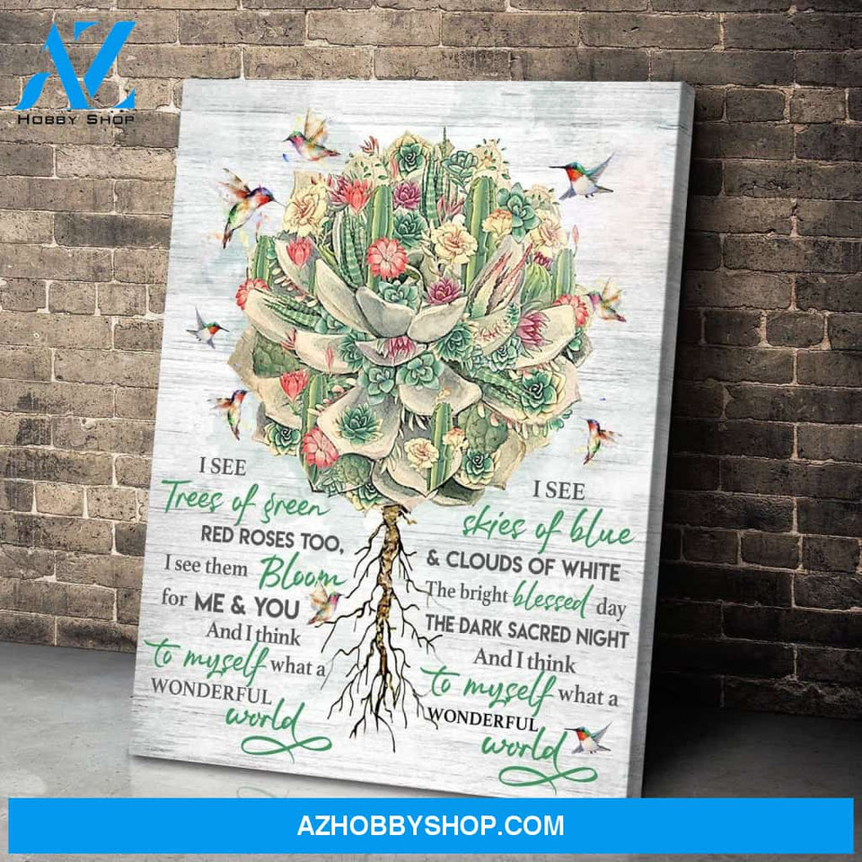 Hummingbird Premium Wall Art Canvas - I See Trees Of Green Red Roses Too Premium Canvas