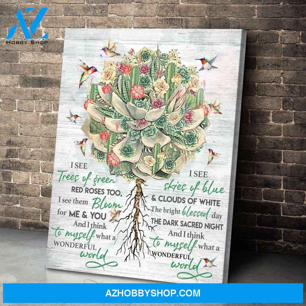 Hummingbird Premium Wall Art Canvas - I See Trees Of Green Red Roses Too Premium Canvas