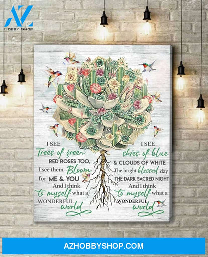 Hummingbird Premium Wall Art Canvas - I See Trees Of Green Red Roses Too Premium Canvas