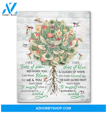 Hummingbird Premium Wall Art Canvas - I See Trees Of Green Red Roses Too Premium Canvas