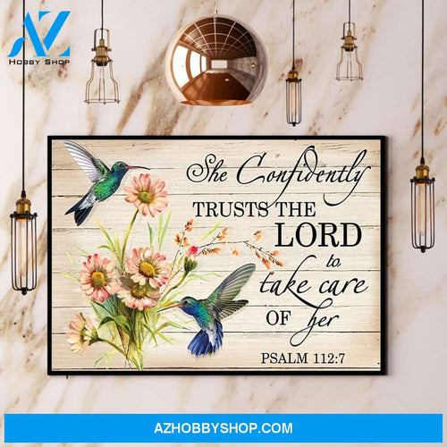 Hummingbird She Confidently Trusts The Lord Canvas And Poster, Wall Decor Visual Art