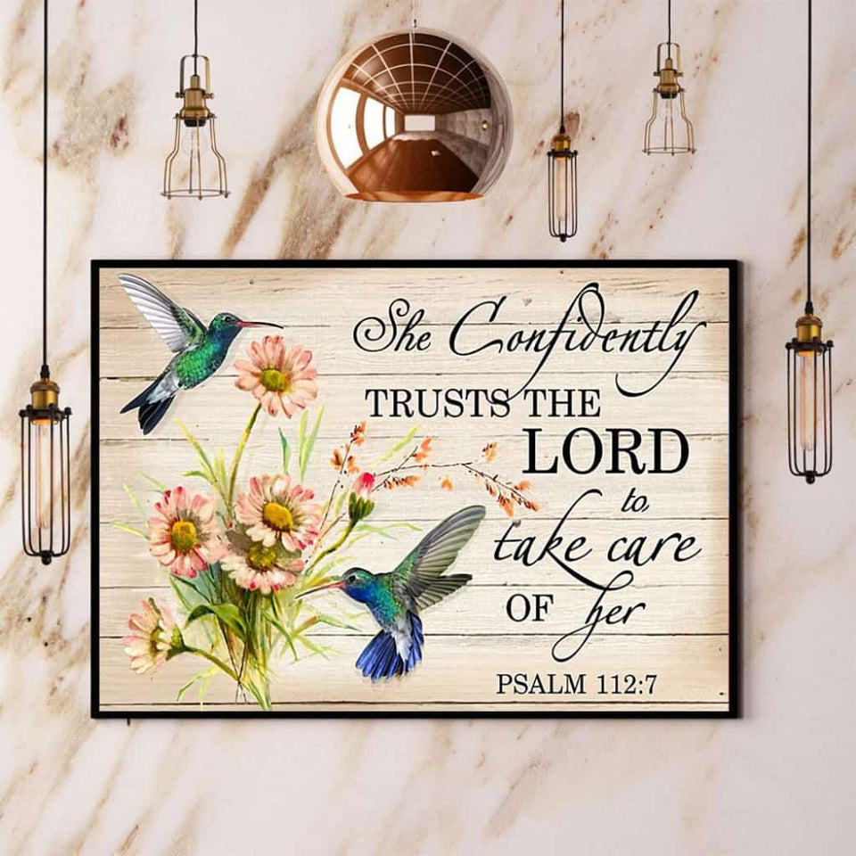 Hummingbird She Confidently Trusts The Lord Paper Poster No Frame Matte Canvas Wall Decor