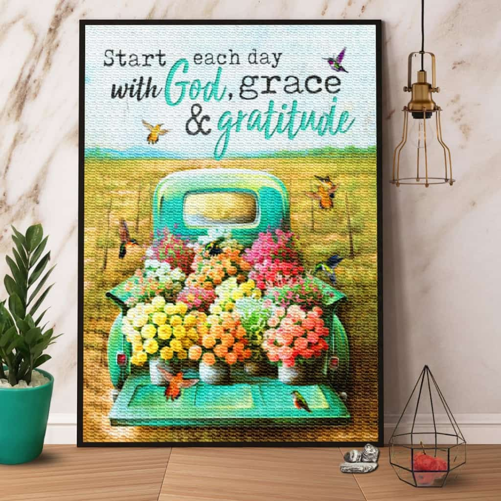 Hummingbird Start Each Day With God Grace & Gratitude Paper Poster No Frame Matte Canvas Wall Decor