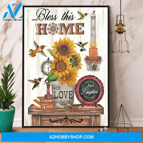 Hummingbird Sunflower Bless This Home With Love Canvas And Poster, Wall Decor Visual Art