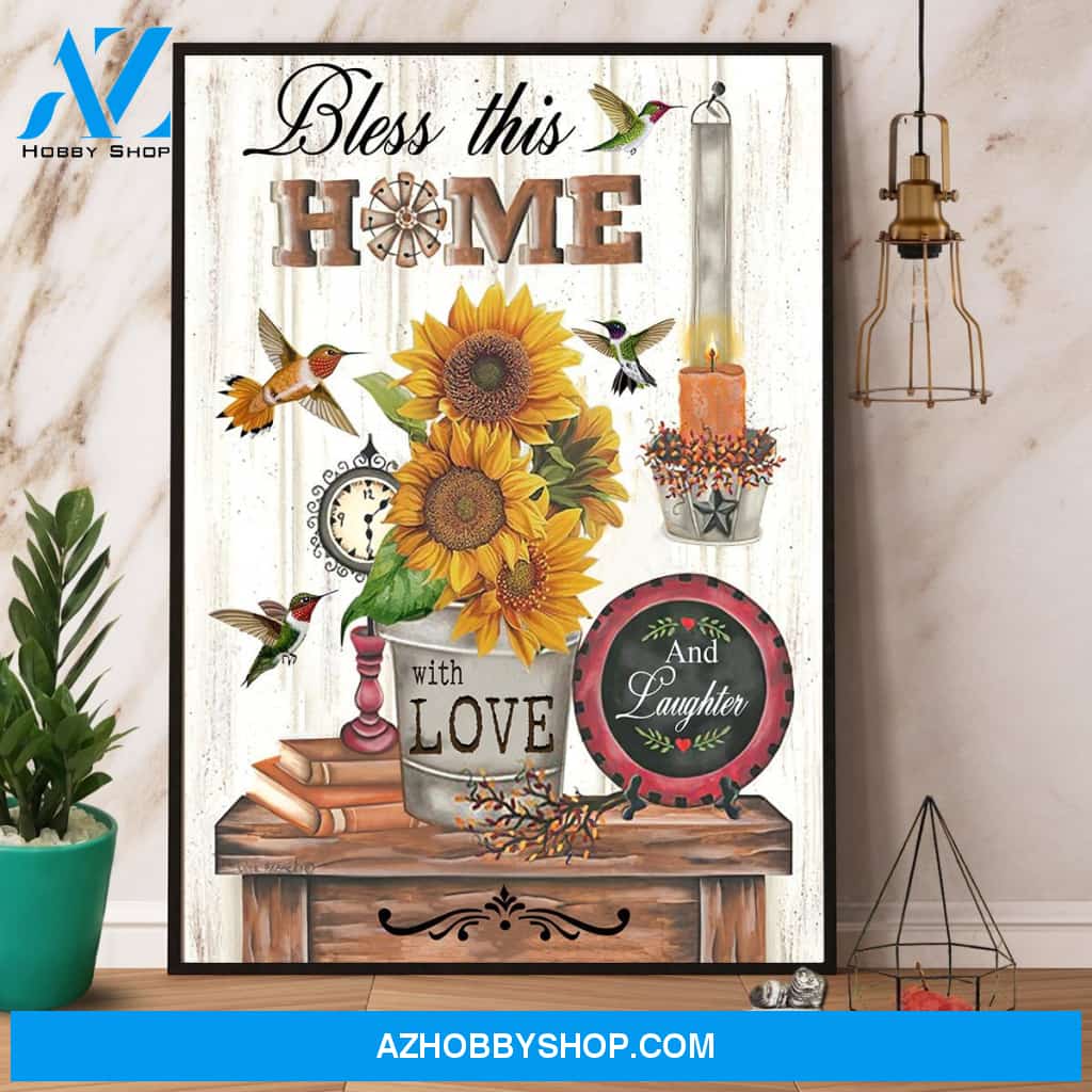 Hummingbird Sunflower Bless This Home With Love Canvas And Poster, Wall Decor Visual Art