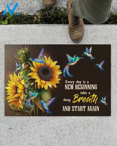 Hummingbird Sunflower Every Day Is A New Beginning Indoor And Outdoor Doormat Gift For Hummingbird Lovers Birthday Gift Decor Warm House Gift Welcome Mat