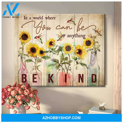 Hummingbird Sunflower In A World Canvas Wall Art