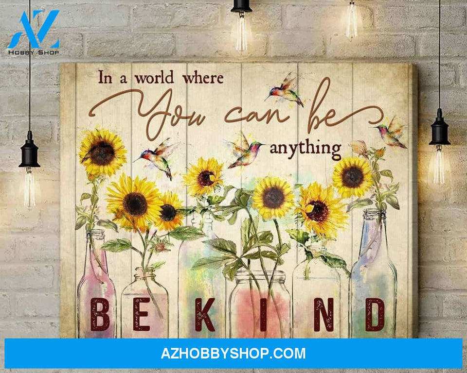 Hummingbird Sunflower In A World Canvas Wall Art