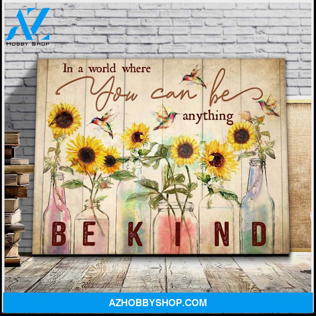 Hummingbird Sunflower In A World Canvas Wall Art