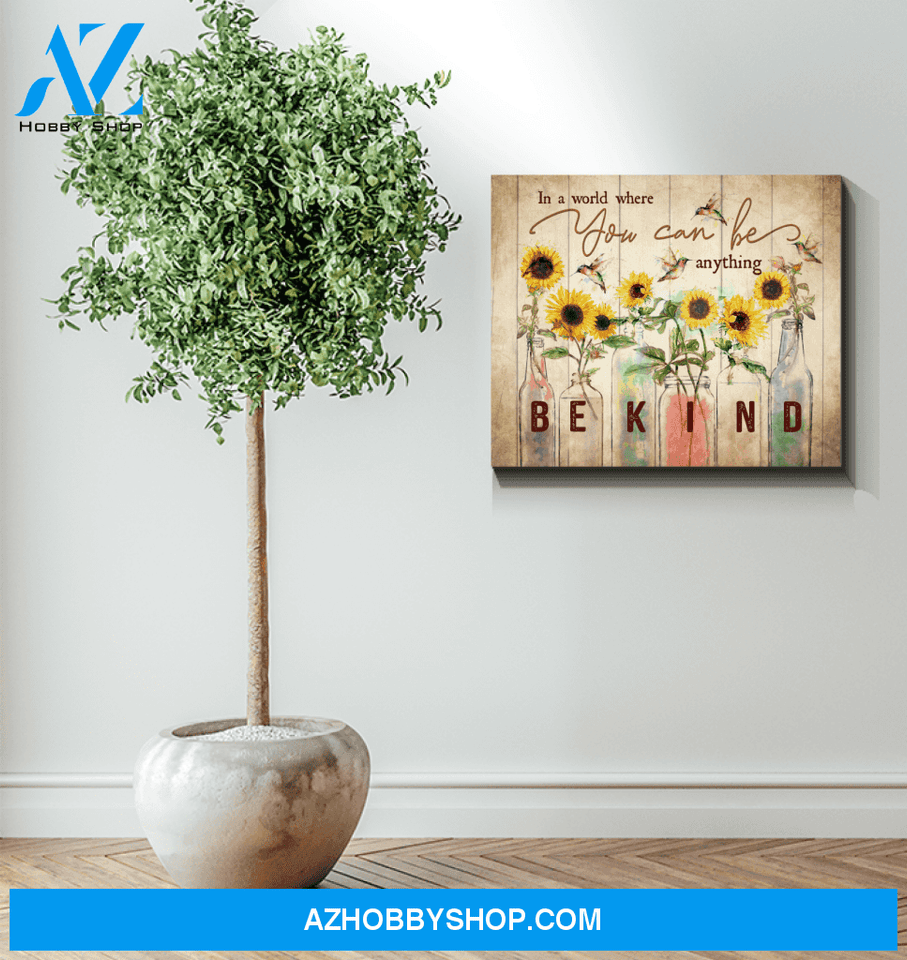 Hummingbird Sunflower In A World Canvas Wall Art