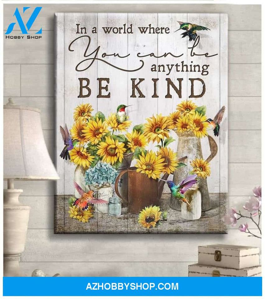 Hummingbird + Sunflower Premium Wall Art Canvas