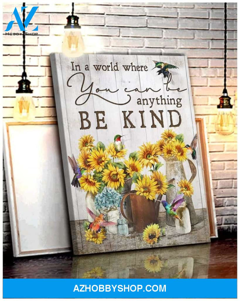 Hummingbird + Sunflower Premium Wall Art Canvas