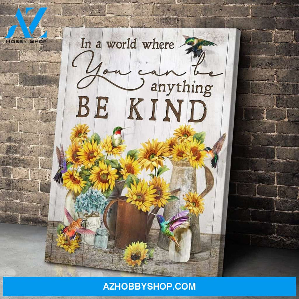 Hummingbird + Sunflower Premium Wall Art Canvas