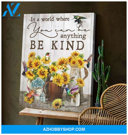 Hummingbird + Sunflower Premium Wall Art Canvas