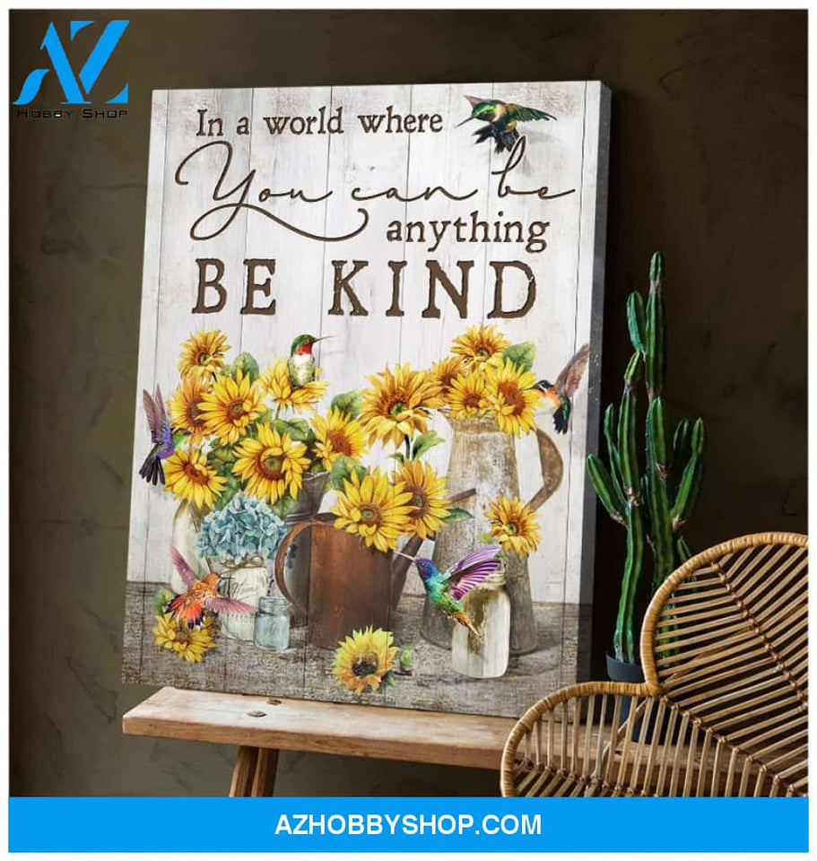 Hummingbird + Sunflower Premium Wall Art Canvas