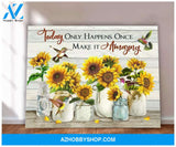 Hummingbird Sunflowers Make It Amazing Canvas Wall Art