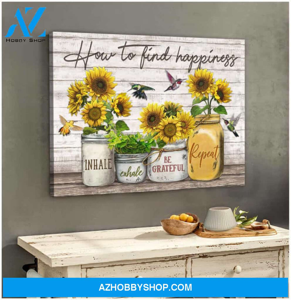 Hummingbird & Sunflowers Premium Canvas Wall Art