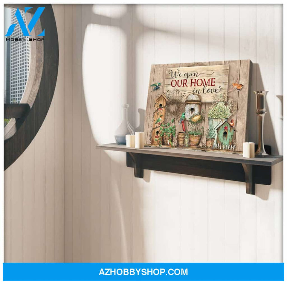 Hummingbird We Open Our Home In Love Canvas Wall Art