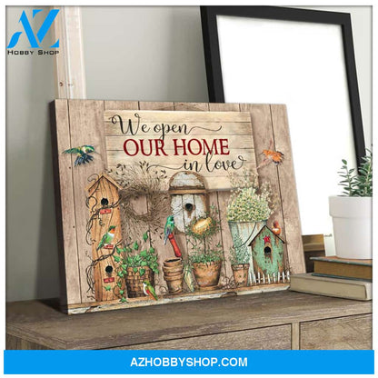 Hummingbird We Open Our Home In Love Canvas Wall Art