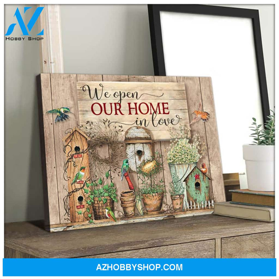 Hummingbird We Open Our Home In Love Canvas Wall Art