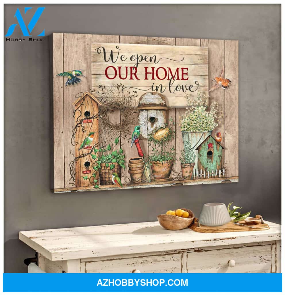 Hummingbird We Open Our Home In Love Canvas Wall Art