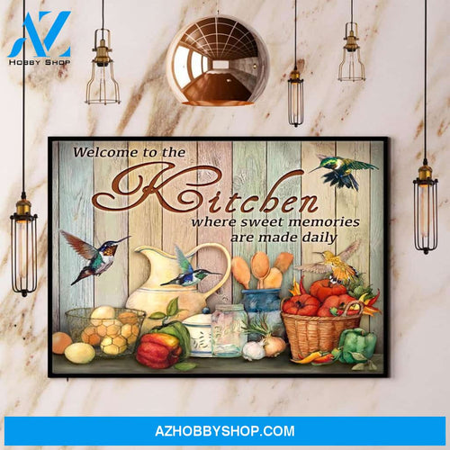 Hummingbird Welcome To The Kitchen Canvas And Poster, Wall Decor Visual Art