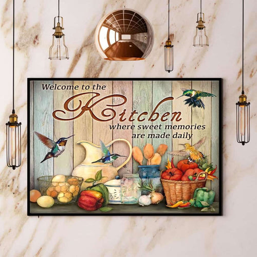 Hummingbird Welcome To The Kitchen Paper Poster No Frame Matte Canvas Wall Decor