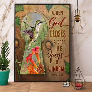 Hummingbird When God Closes A Door He Opens A Window Paper Poster No Frame Matte Canvas Wall Decor