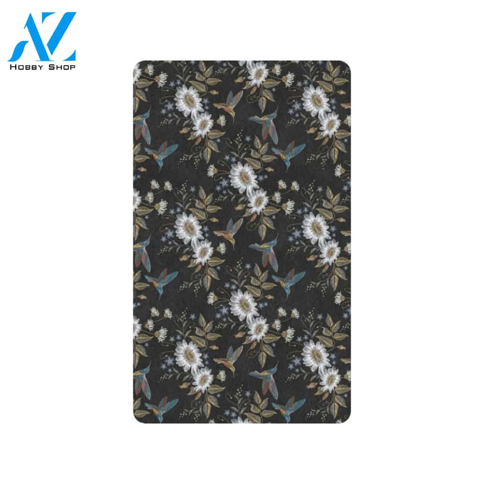 Hummingbird with Embroidery Themed Print Rubber Doormat